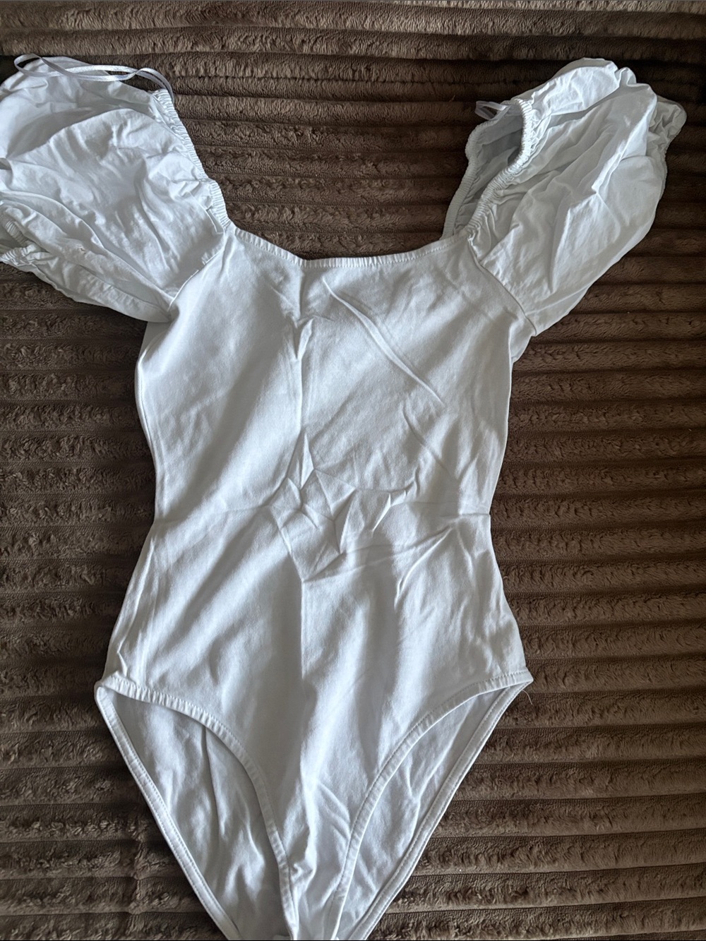 Kids White Puff-Sleeve One-Piece Swimsuit